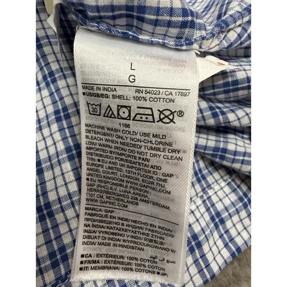 NWT Gap x DÔEN Gingham Puff Sleeve Cotton Blouse Blue Check Button Front Large - Picture 9 of 9